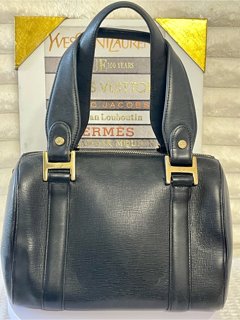 MCM Black Leather Boston Satchel with Gold Hardware EUC - Picture 4 of 11